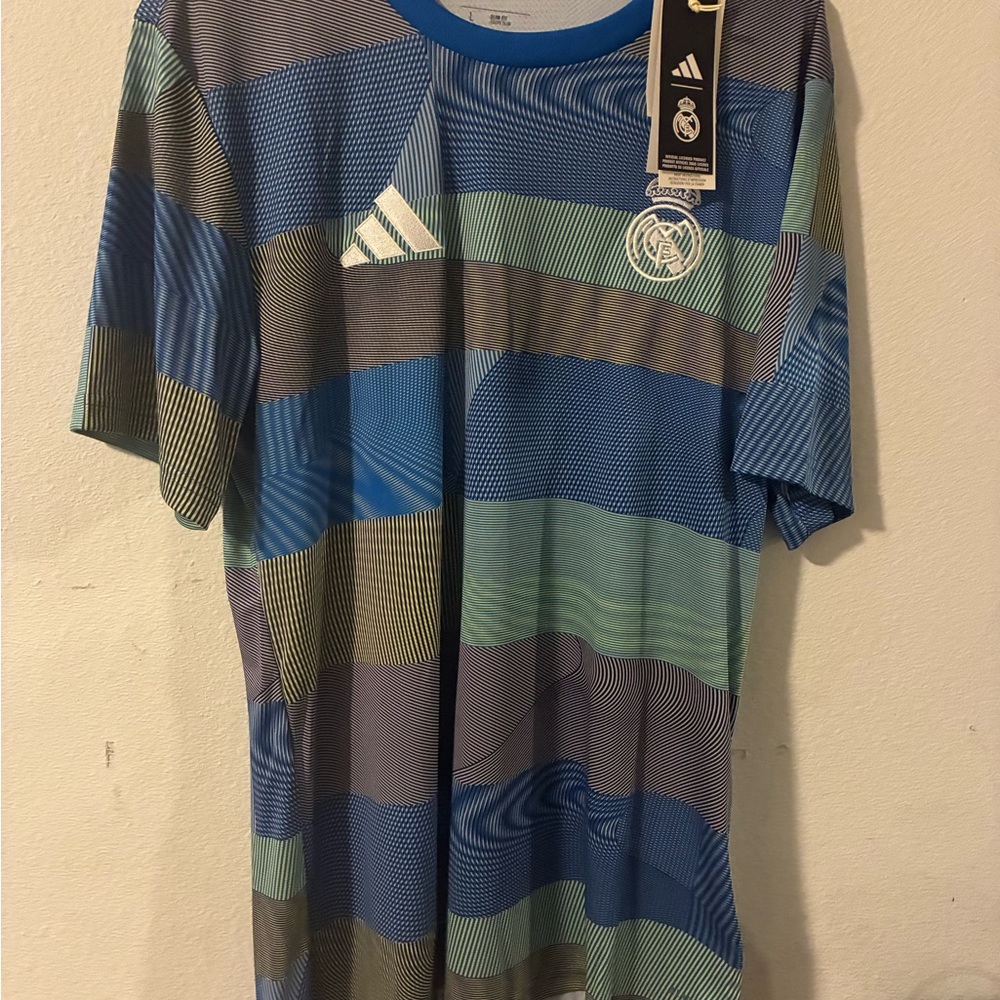 adidas Real Madrid Men's Blue, Gray & Green Striped Training Jersey